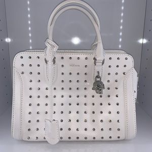 Alexander McQueen white studded satchel bag
